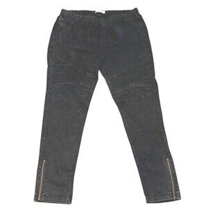 Tickled Teal Black Moto Jeggings 3X With Zipper Details & Elastic Waistband